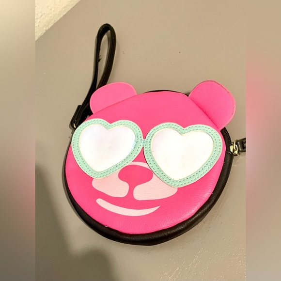 Betsey Johnson Wristlet Hot Pink Bear with heart glasses EUC - Picture 2 of 7
